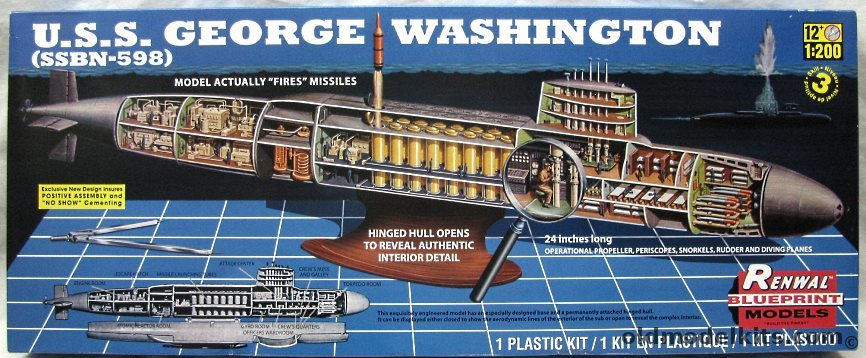Renwal 1/200 SSB(N)-598 George Washington Polaris-Launching Nuclear Submarine, 85-7820 plastic model kit